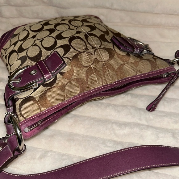 Coach Brown and Purple Suede & Leather Signature Shoulder Bag - Picture 2 of 11